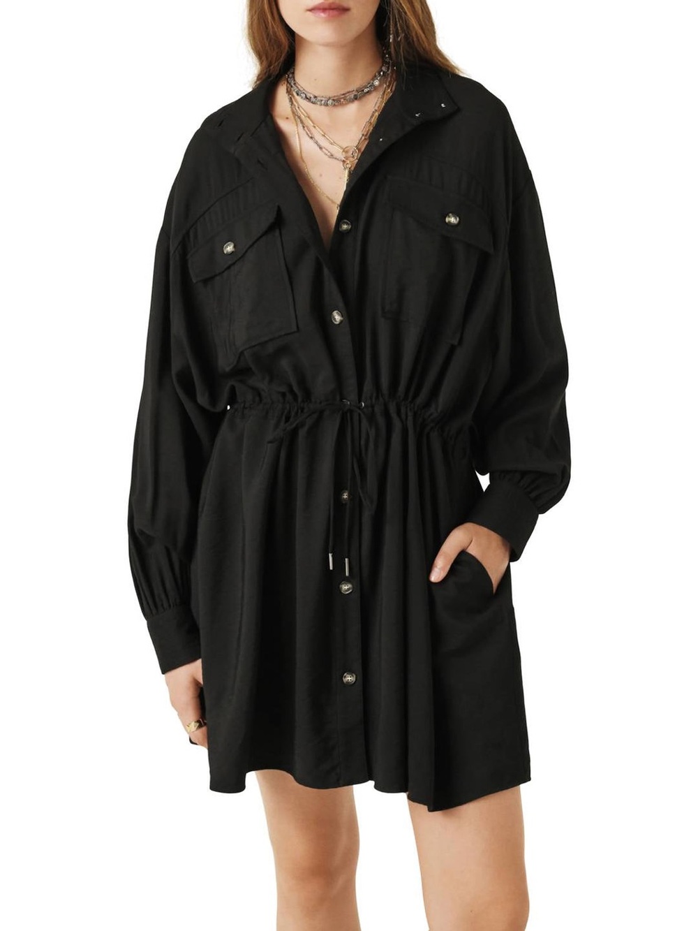 ba&sh Bowo Long Sleeve Mini Shirt Dress Size 2 (US size 6)